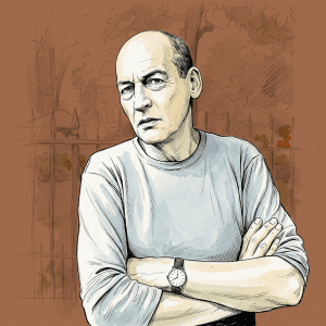 Retrato en primer plano de Rem Koolhaas con expresión reflexiva, autor de la Ciudad Genérica escrito que sugiere su enfoque vanguardista en el urbanismo
