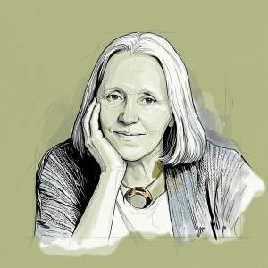 Retrato de la socióloga Saskia Sassen, autora de La Ciudad Global, posando frente a un entorno urbano. Representa la intersección entre la sociología y el diseño de ciudades modernas.